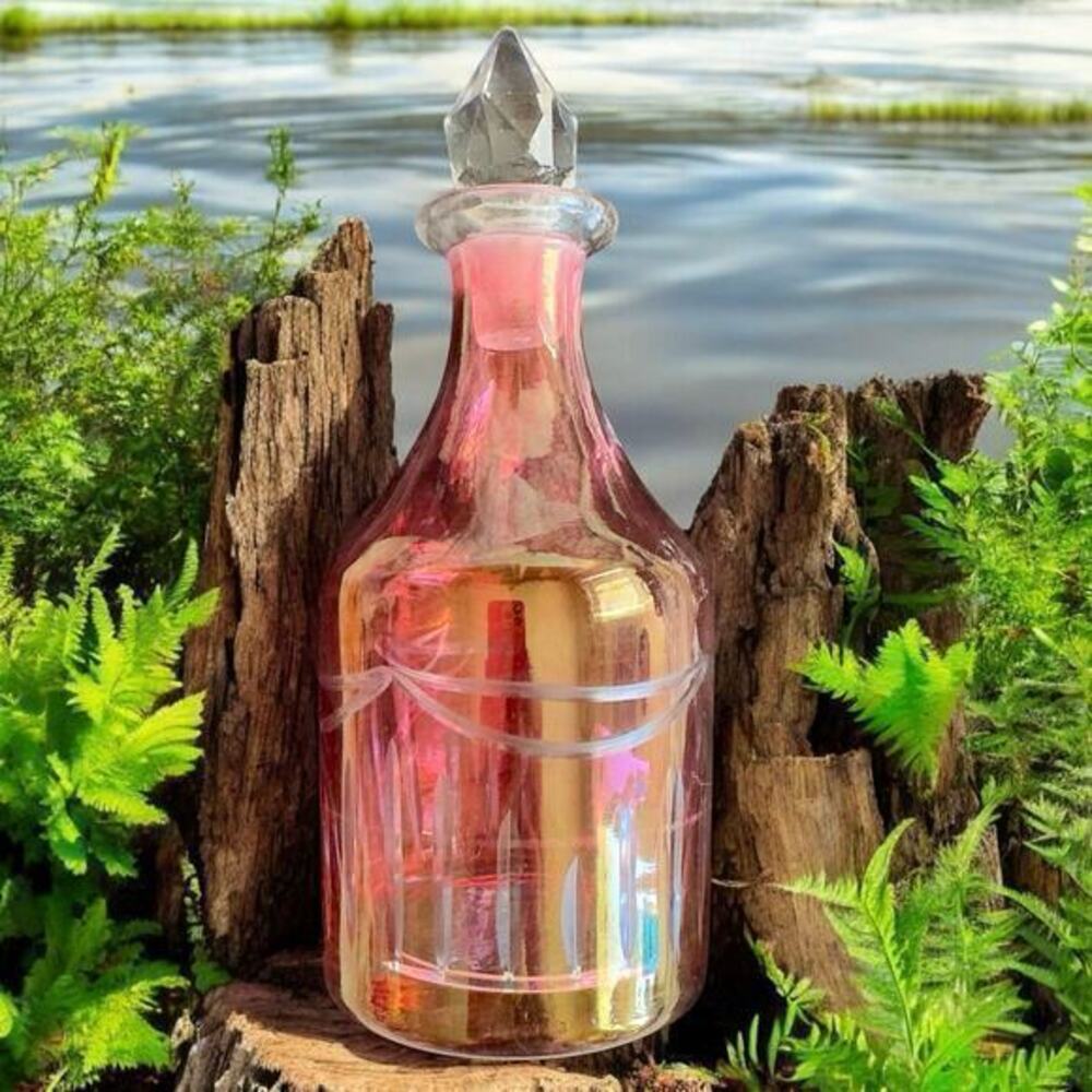 8.5” Vintage Bohemian Cut Pink Cranberry Crystal Glass Genie Decanter Bottle
